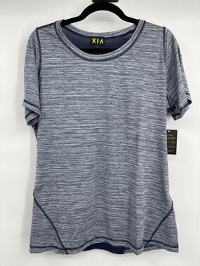 XIA Womens Blue Athletic TShirt Short Sleeve Mesh Top Crew Neck Large NEW